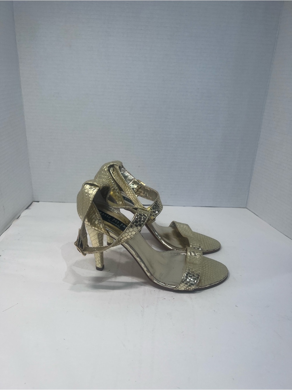 Gold Strappy High Heel Sandals with Ankle Strap Made in Italy
